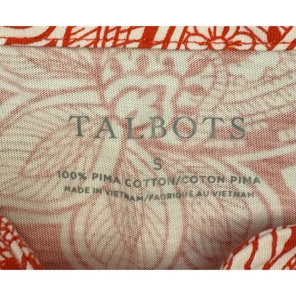 Talbots Red and White Paisley Top 100% Pima Cotton Size Small Scallop Neck - Picture 2 of 4